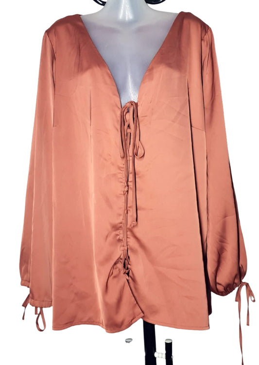 City Chic Medium - Bronze Long Sleeved Tie Up Top