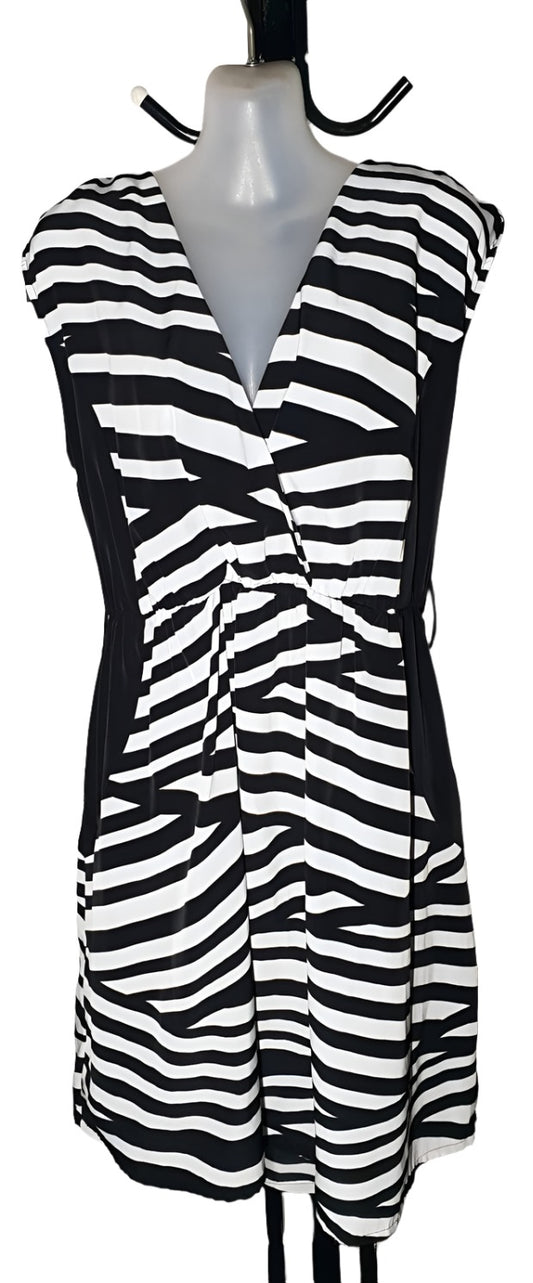 City Chic Medium - Black And White Striped Elastic Waist Dress