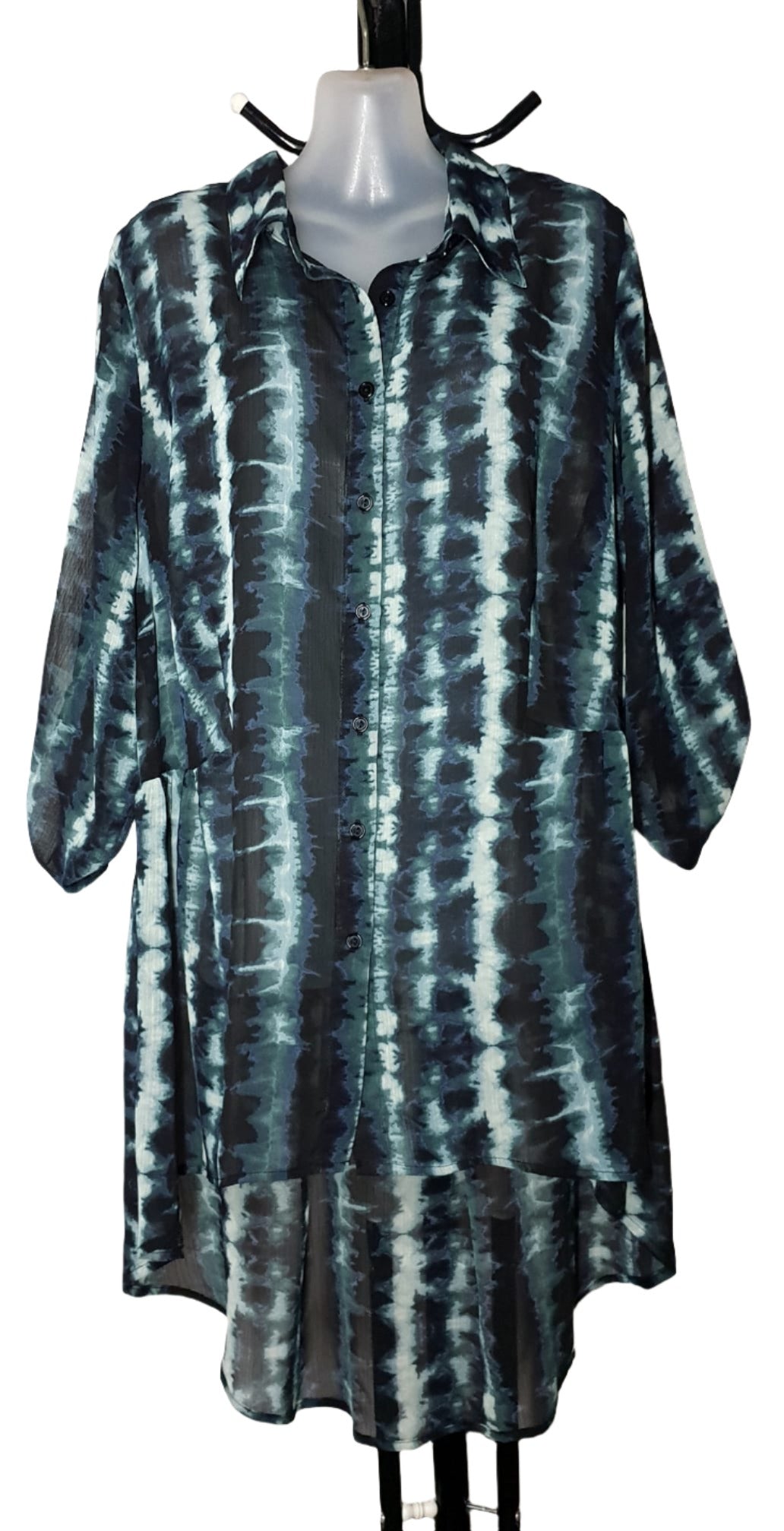 City Chic Medium - Sheer Cuffed Sleeve Button Up Hi Lo Tunic Blouse Top