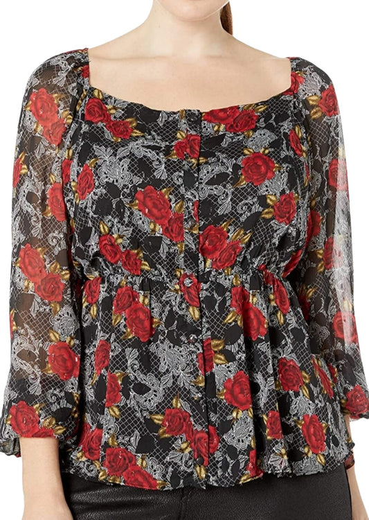 City Chic Medium - Floral Chiffon Sleeved Top