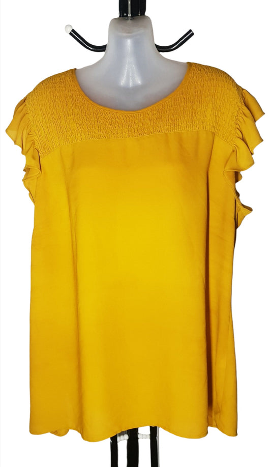 City Chic Medium - Mustard Ruched Frill Detail Top