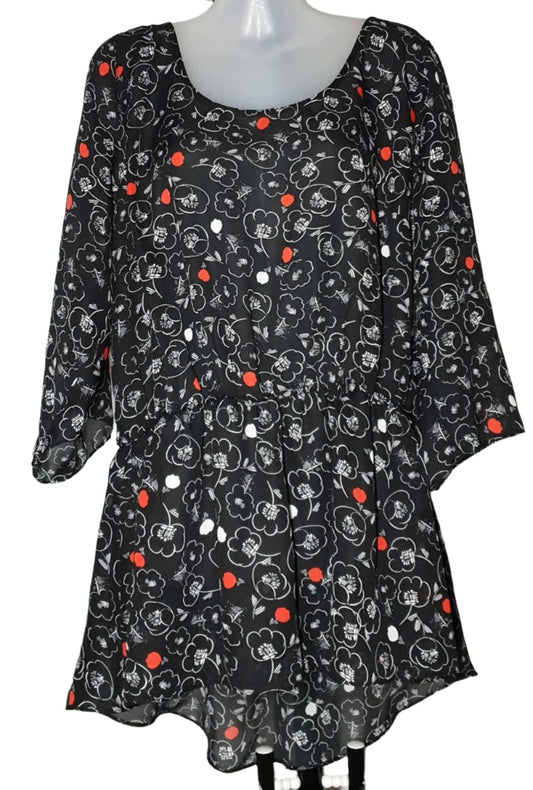 City Chic Small - Poppy Printed Sleeved Peplum Top