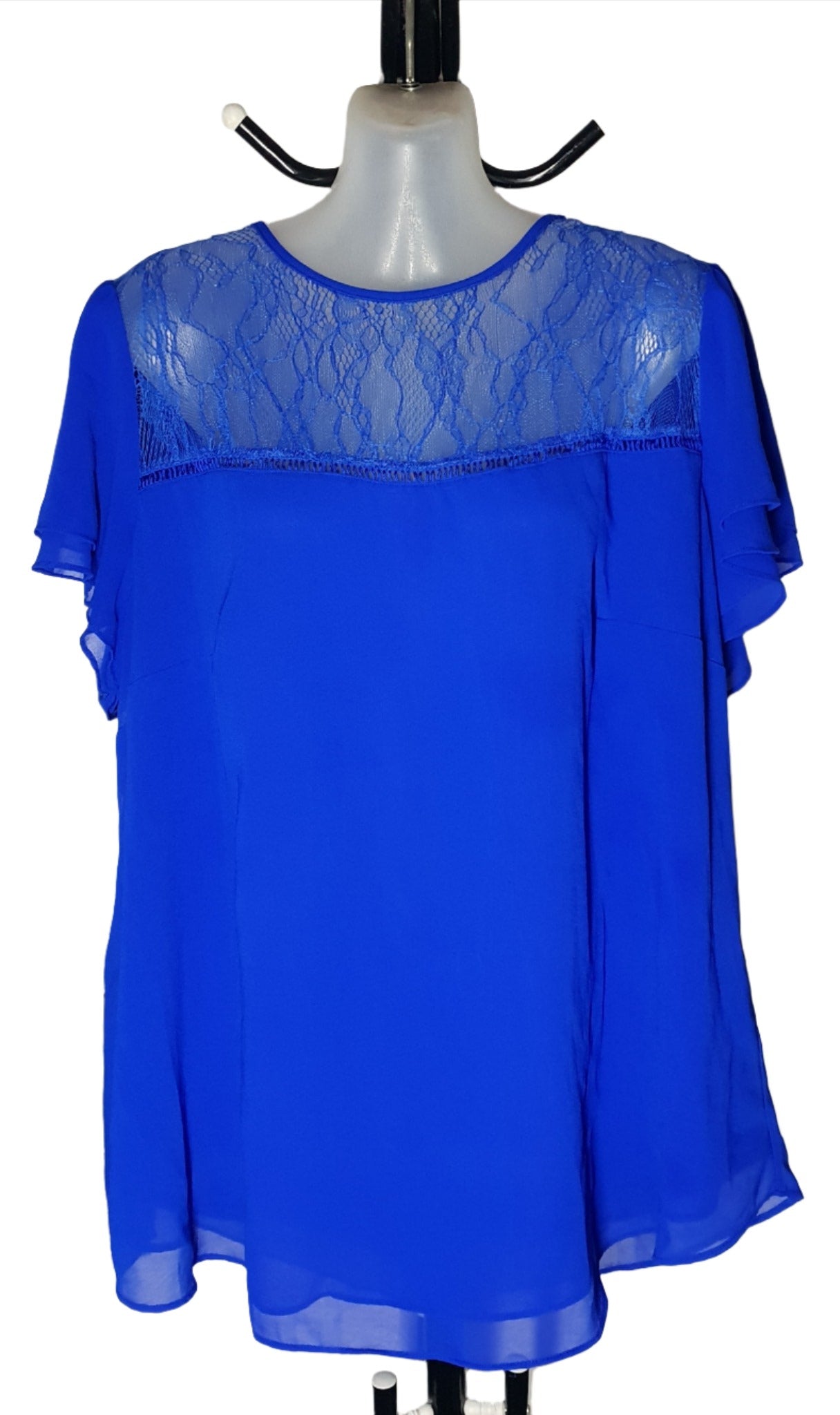 City Chic Small - Blue Lace Panel Frill Sleeve Top