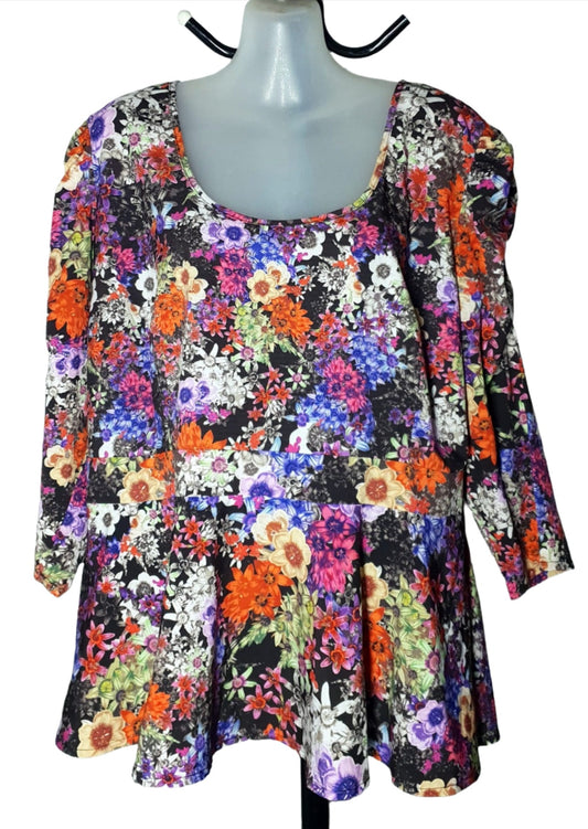 City Chic Small -  Floral Sleeved Peplum Top