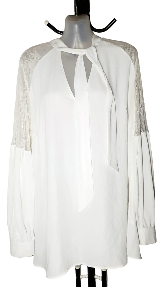 City Chic Small -  Lace Detail Tie Neck Sleeved Blouse Top
