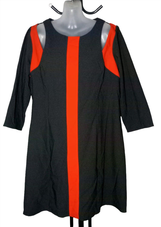 City Chic Small - Black And Orange Dress With Cut-Out Detail