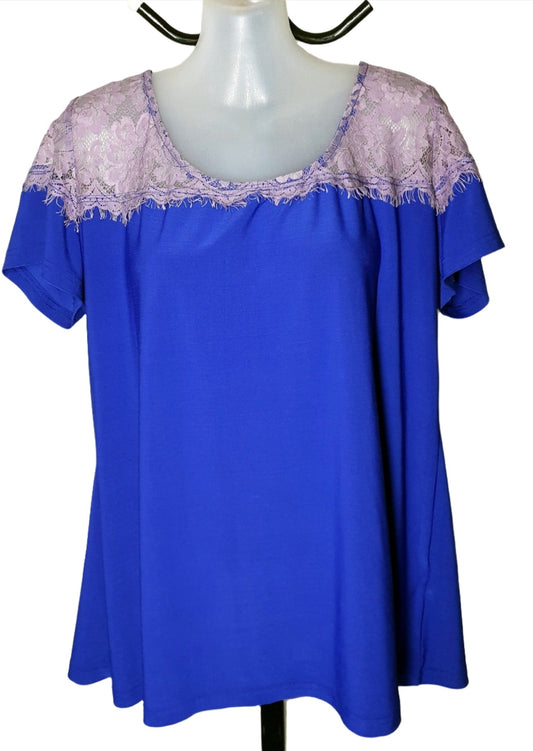City Chic Small - Blue Lace Detail Stretchy Top