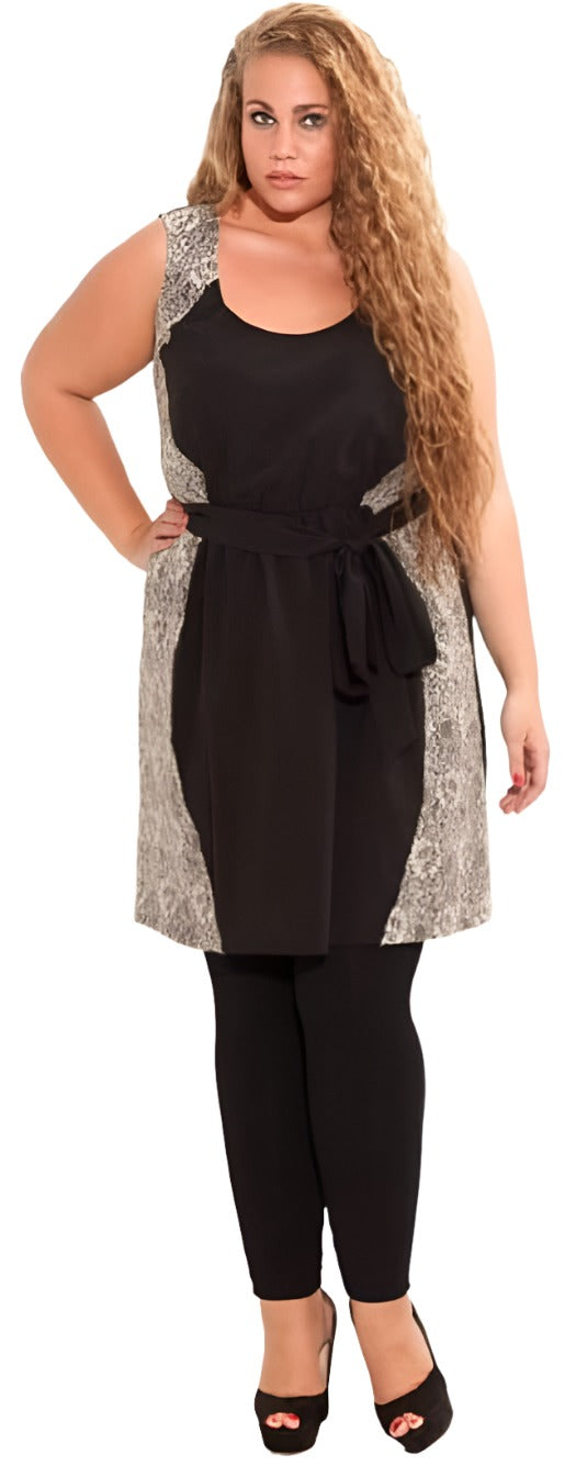 City Chic Small - Black Tunic With Lace Detail
