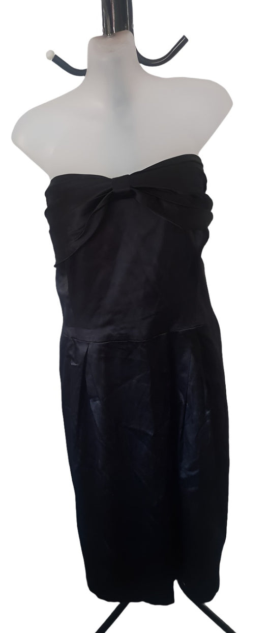 City Chic XL - Black Satin Strapless Bow Front Dress