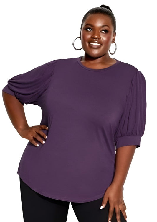 City Chic XL - Purple Soft Stretchy Top With Bubble Sleeves