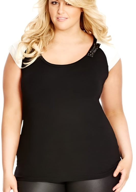 City Chic XL - Black And White Stretchy Top With Bow - Brand New With Tags