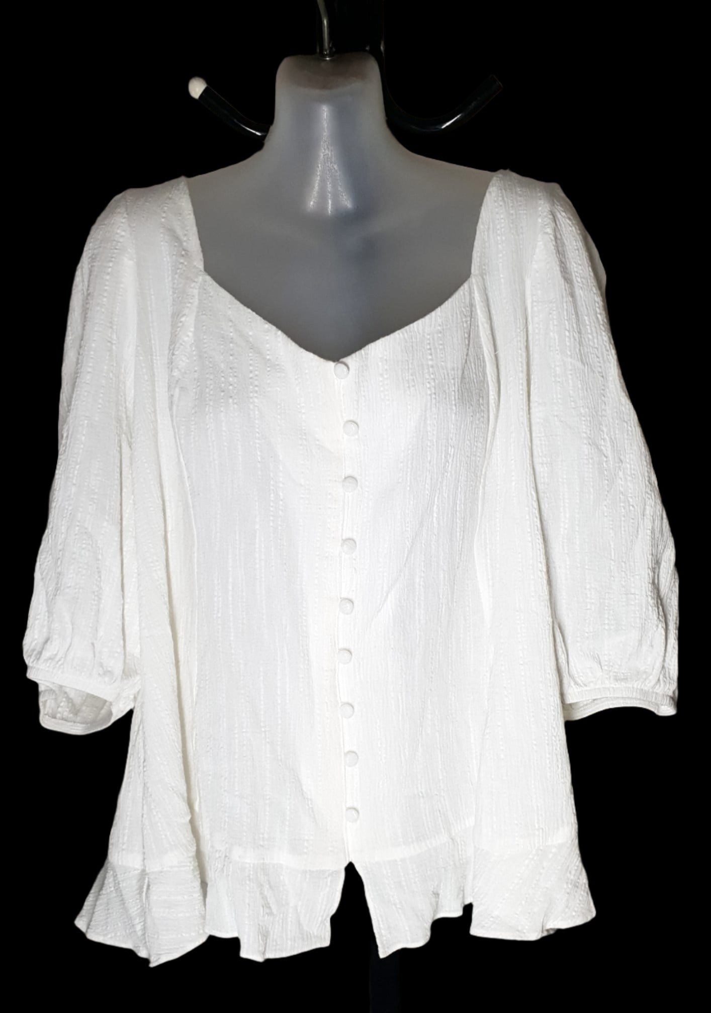 City Chic XL - White Elastic Bubble Sleeve Button Top