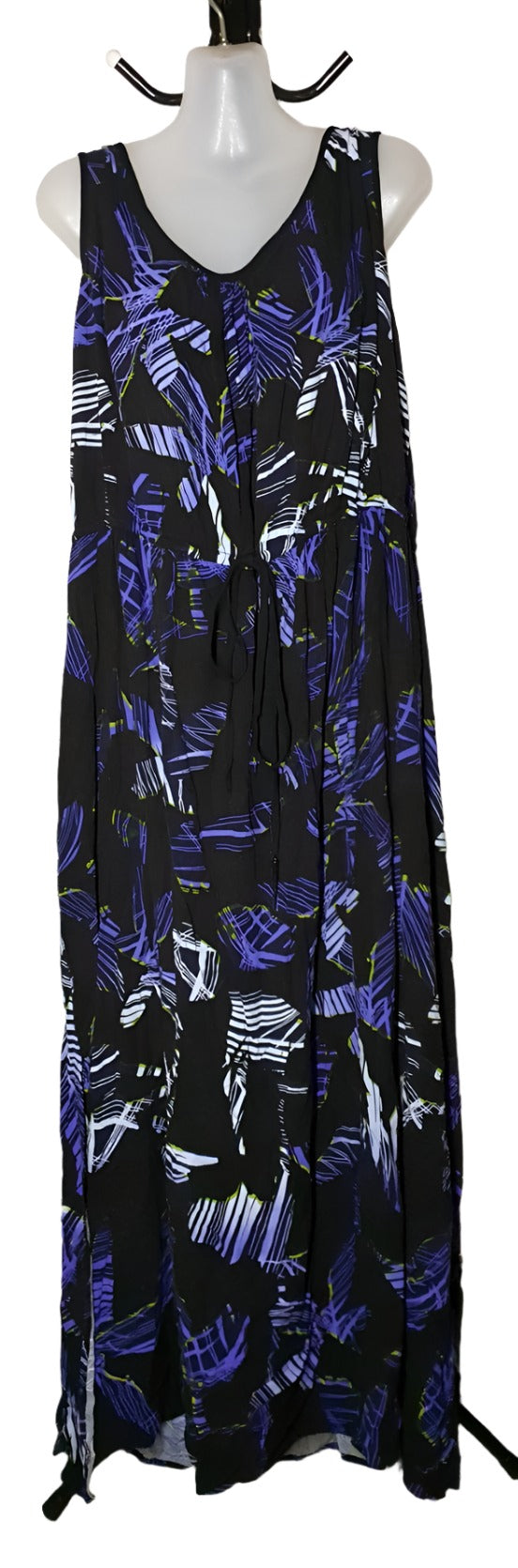 City Chic XL - Black And Purple Elastic Waist Maxi Dress With Drawstring