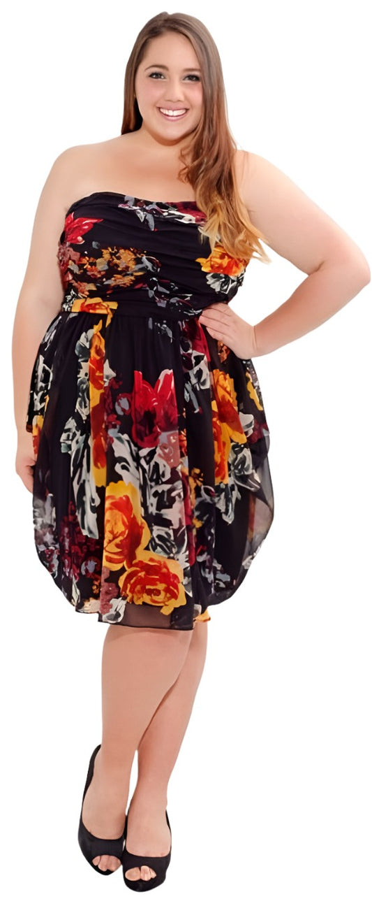 City Chic XL - Strapless Fireball Floral Fit And Flare Dress