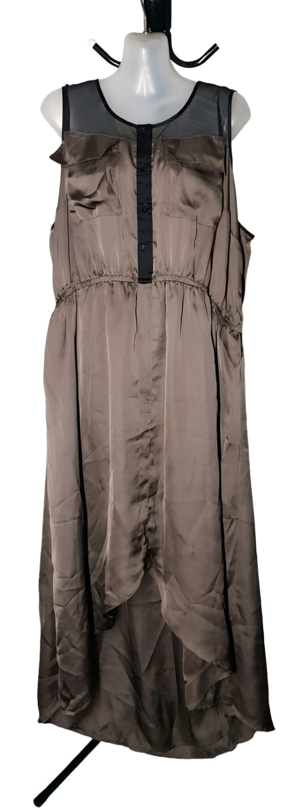 City Chic XL - Champagne Hi Lo Dress With Mesh Panel And Pockets