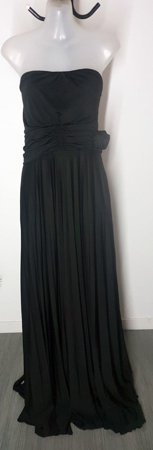 City Chic XL - Black Strapless Pleated Maxi Dress With Rose - Brand New With Tags.jpg