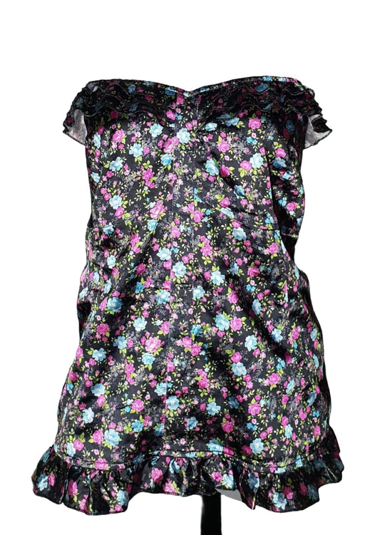 City Chic XL - Satin Strapless Floral Frill Top