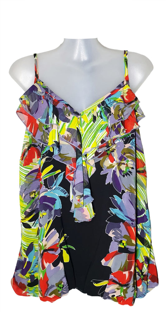 City Chic XS -  Floral Printed Frill Detail V Neck Cami Singlet Top
