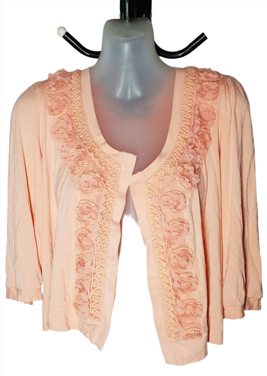 City Chic XS - Peach Stretchy Rose Detail Bolero Cardigan - Brand New With Tags