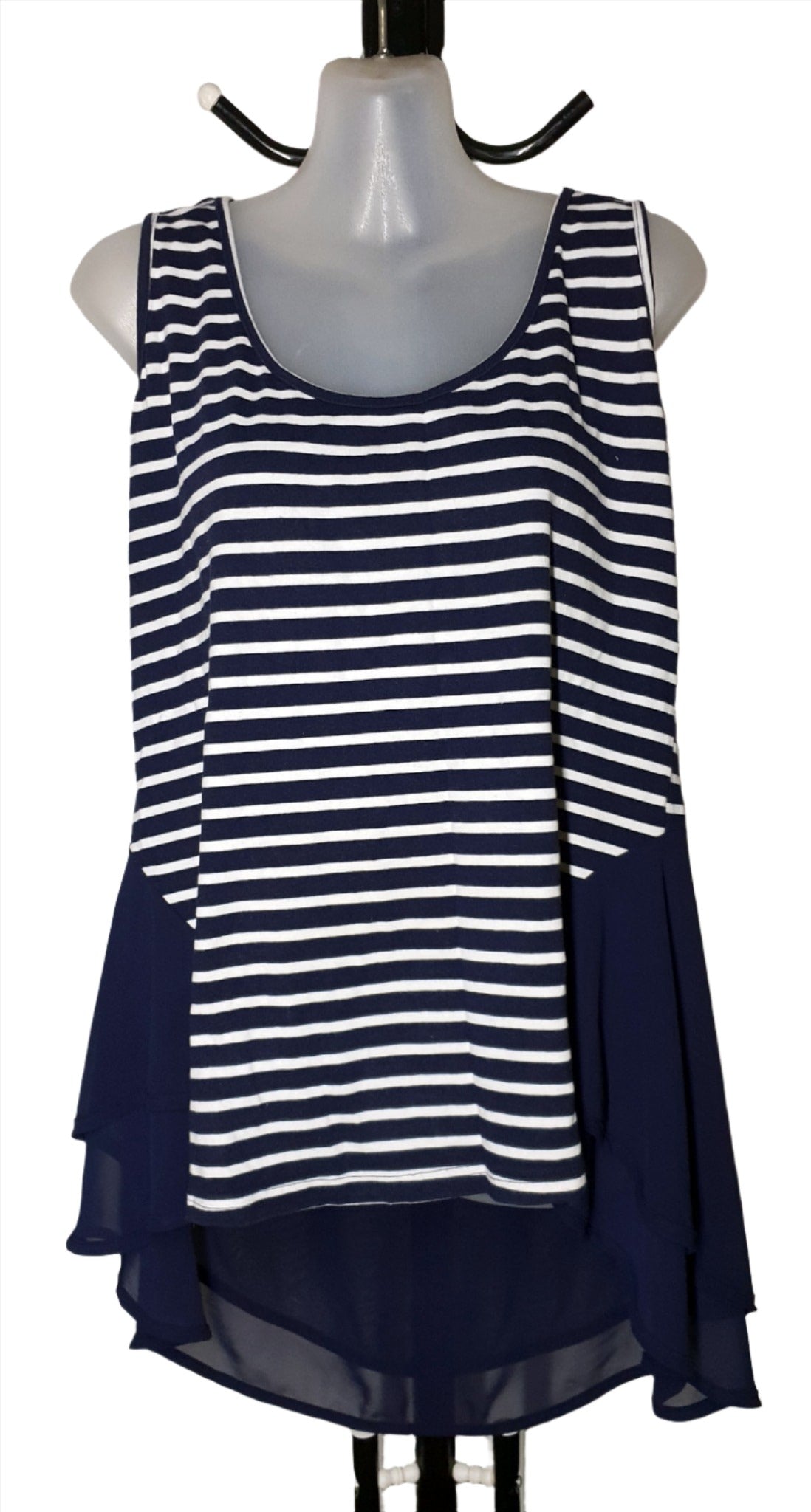 City Chic XS - Navy Stripe Hi Lo Chiffon Detail Tank Tunic Top