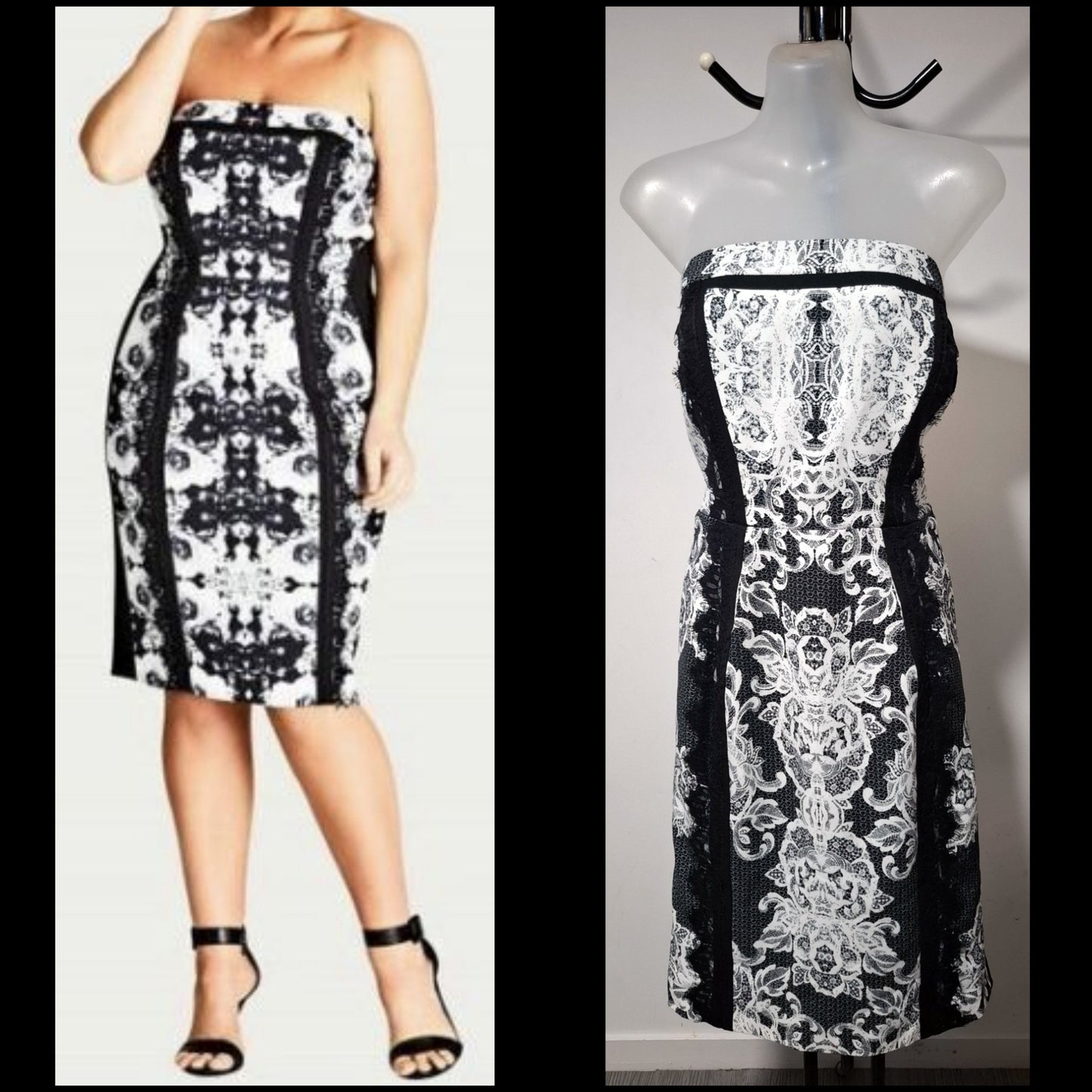 City Chic Medium - Strapless Black And White Lace Dress