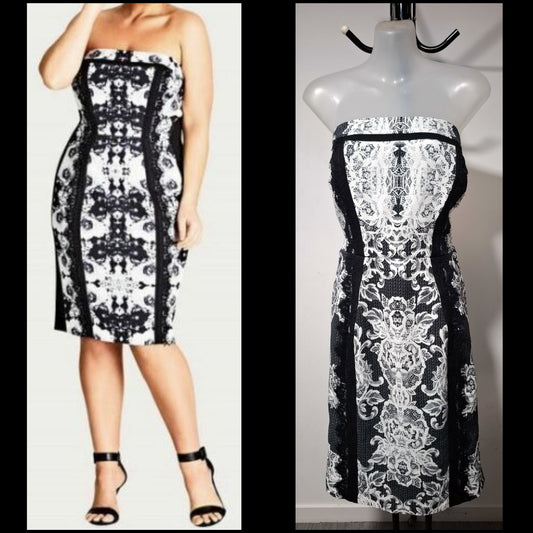 City Chic Medium - Strapless Black And White Lace Dress