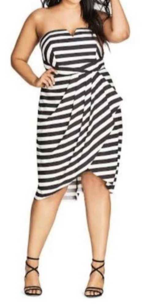 City Chic Medium - Striped Strapless Deep V Dress