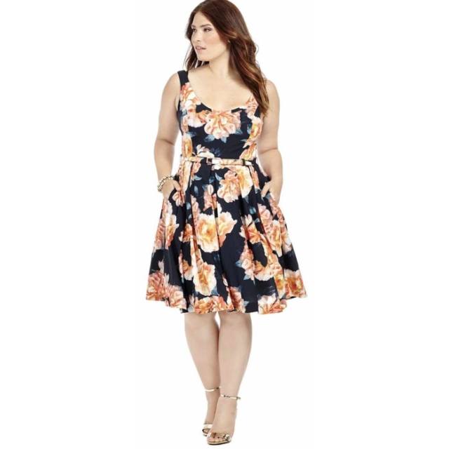 City Chic Small - Floral Fit & Flare Tulle Dress With Pockets