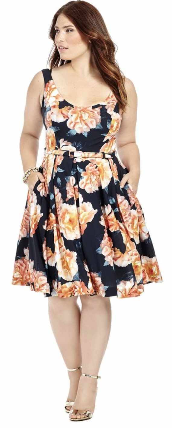 City Chic Small - Floral Fit & Flare Tulle Dress With Pockets