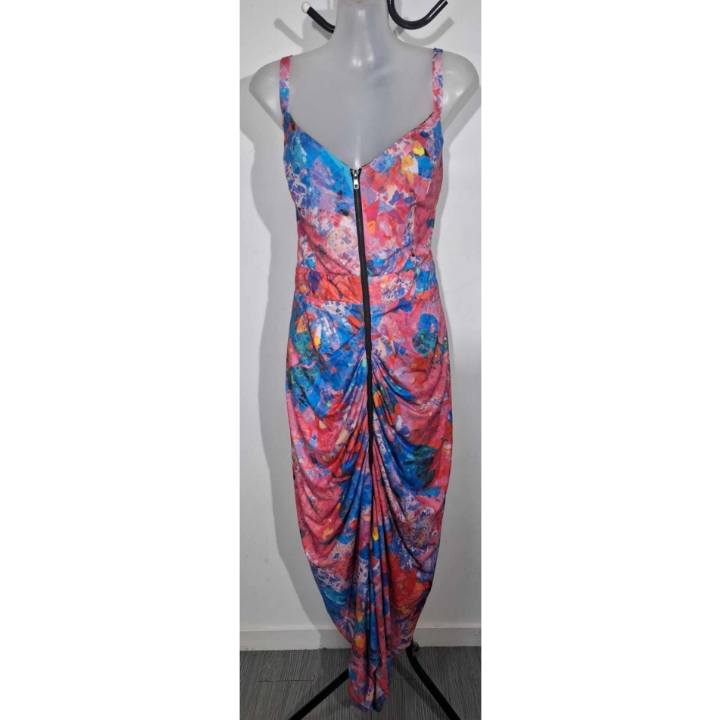 City Chic Small - Zip Ruched Slinky Stretchy Drape Dress