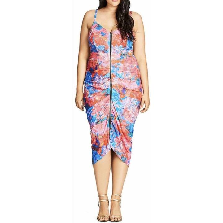 City Chic Small - Zip Ruched Slinky Stretchy Drape Dress