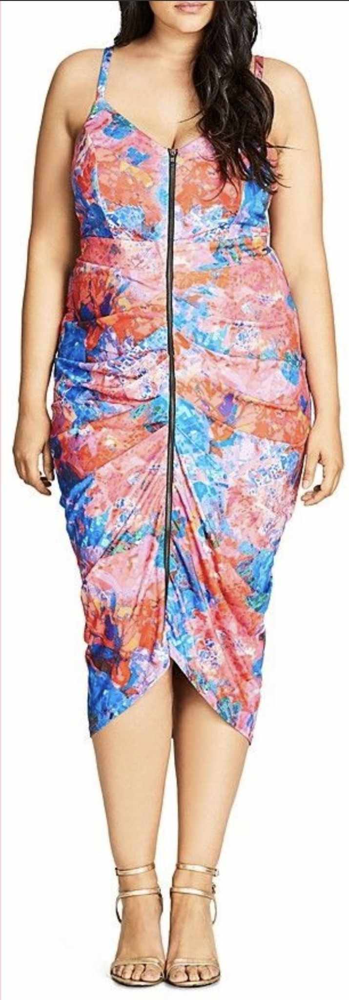 City Chic Small - Zip Ruched Slinky Stretchy Drape Dress