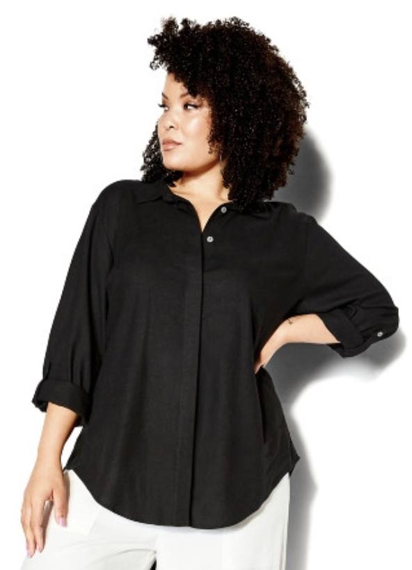 City Chic XS - IVORY Button Up Linen Blouse
