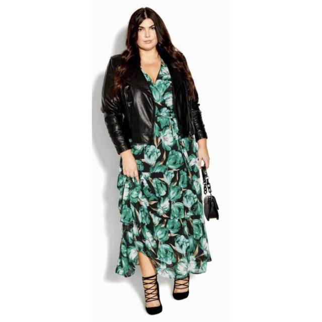 City Chic XS - Sleeved Maxi Dress With Tie