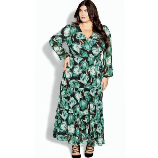 City Chic XS - Sleeved Maxi Dress With Tie