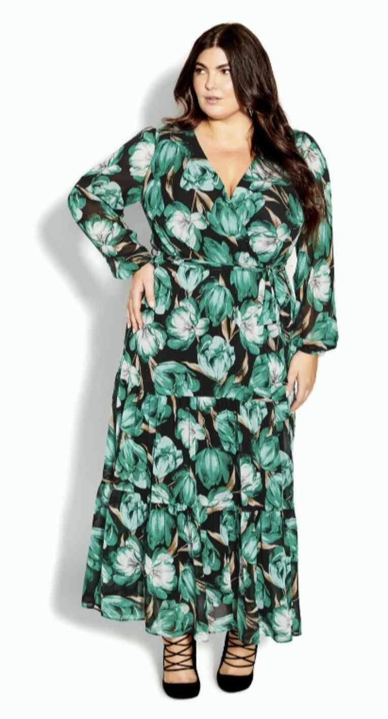 City Chic XS - Sleeved Maxi Dress With Tie