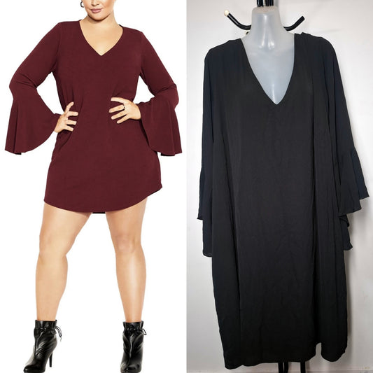 City Chic Large - Black Bell Sleeve Dress