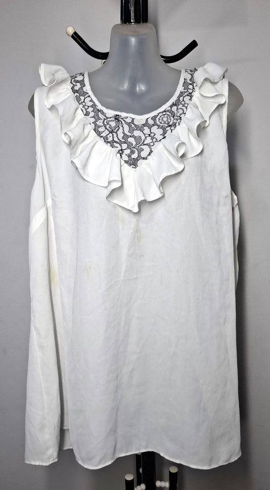City Chic Medium - White Lace Frill Top - *has a mark*