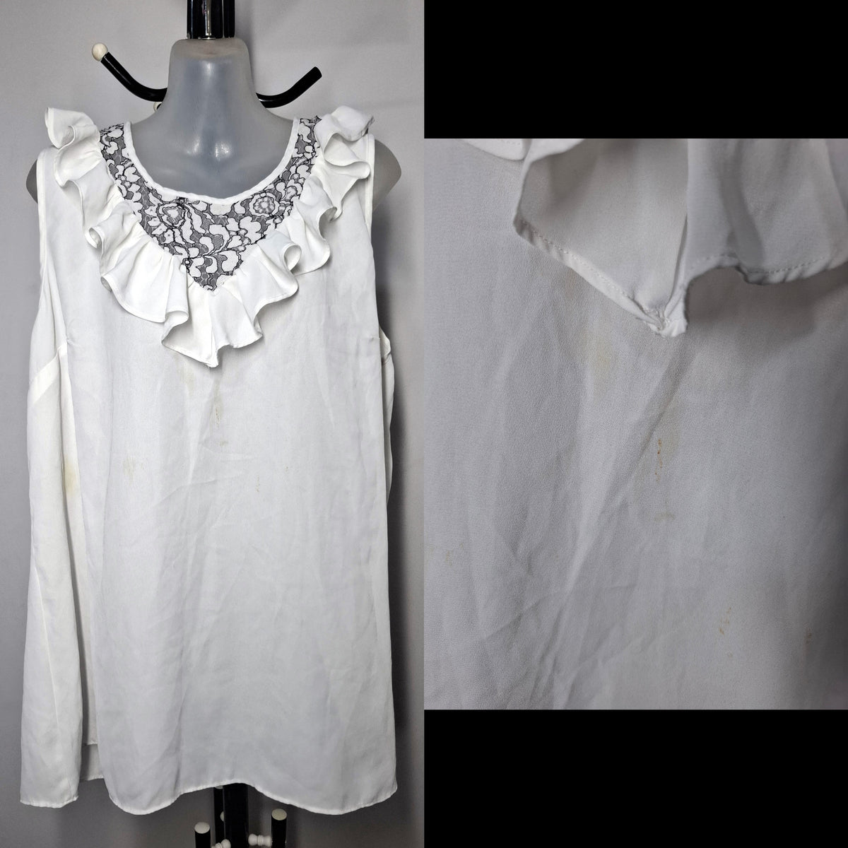 City Chic Medium - White Lace Frill Top - *has a mark*