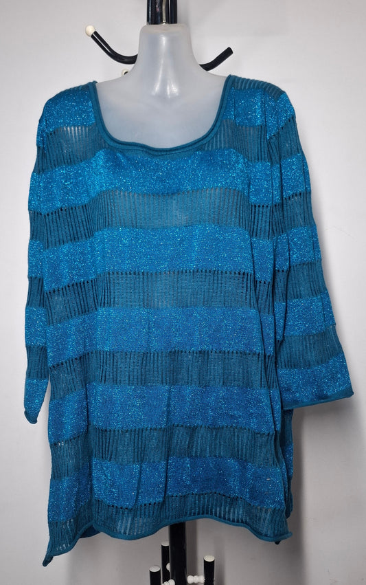 City Chic Small - Teal Crochet Glitter Top