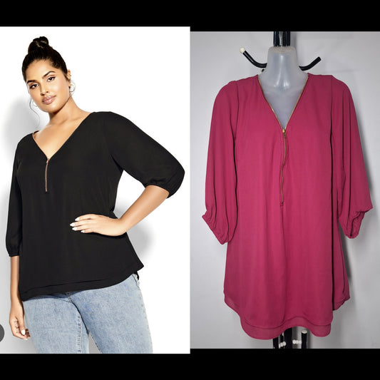 City Chic XS - Mulberry Sexy Elbow Fling Zip Top