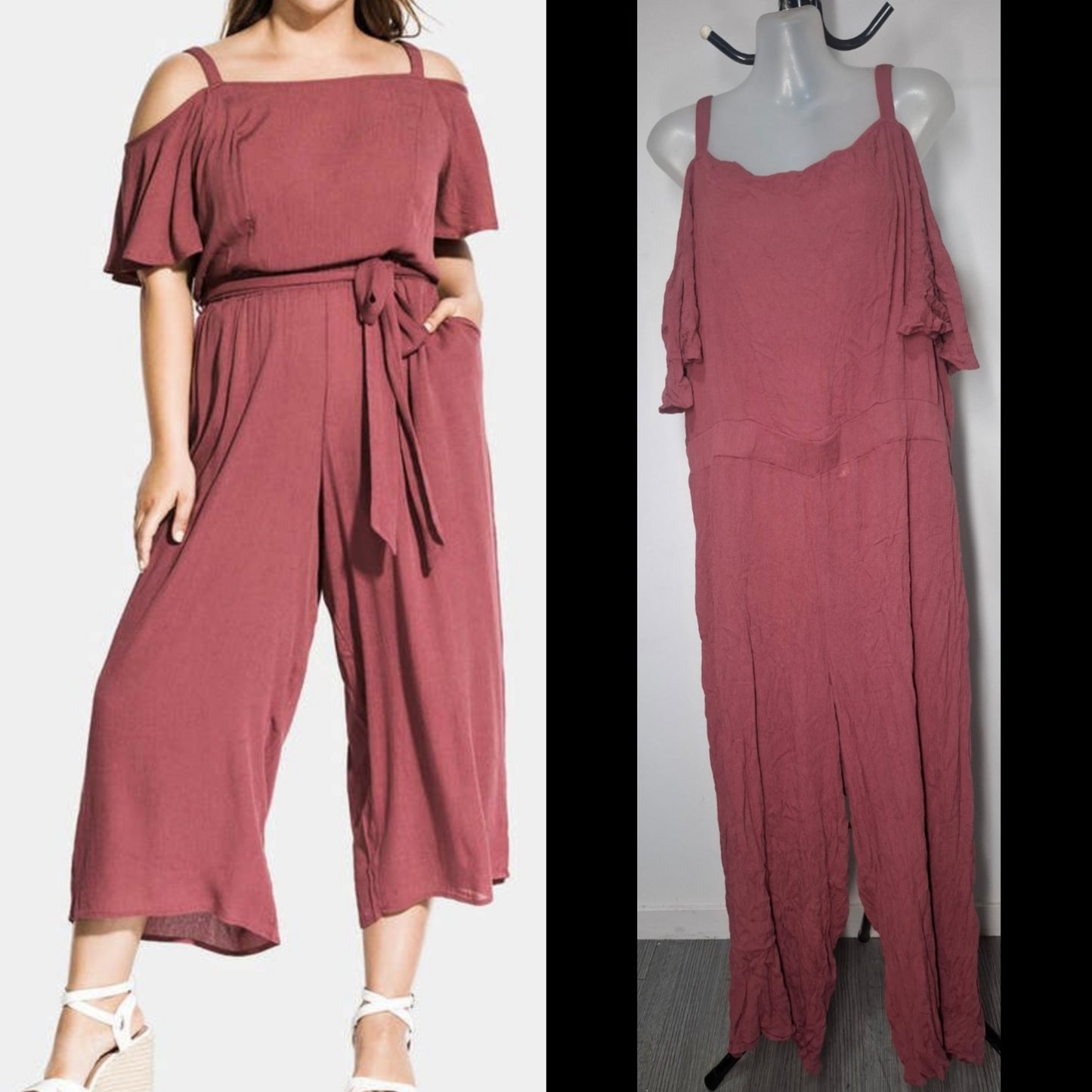 City Chic Medium - Wide Leg Cold Shoulder Jumpsuit