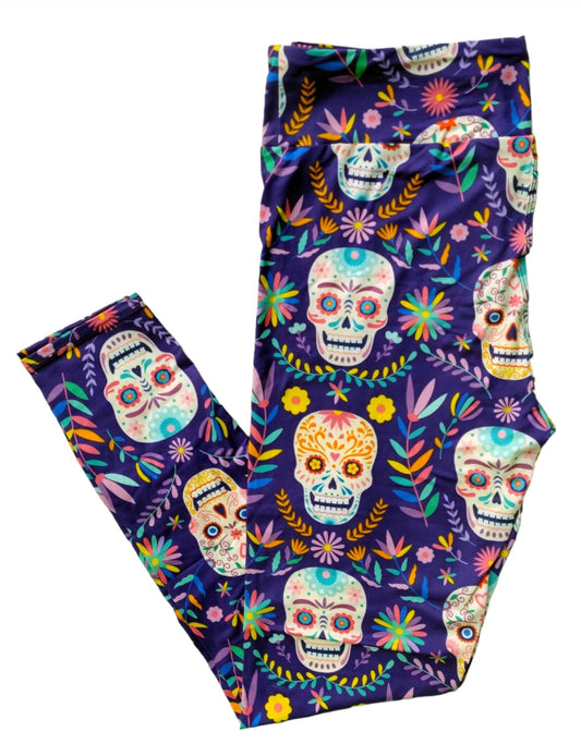 Deluxe - Purple Sugar Skull - Full Length Leggings
