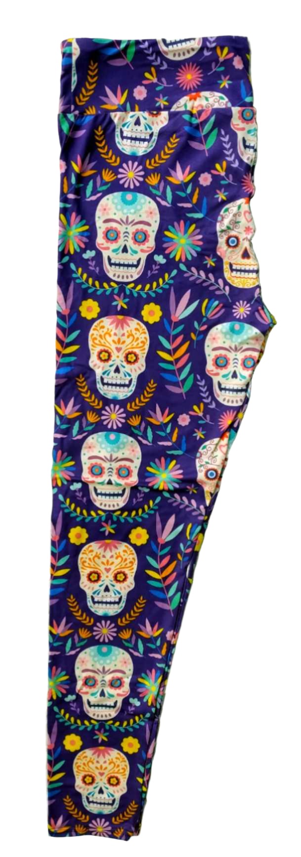Deluxe - Purple Sugar Skull - Full Length Leggings