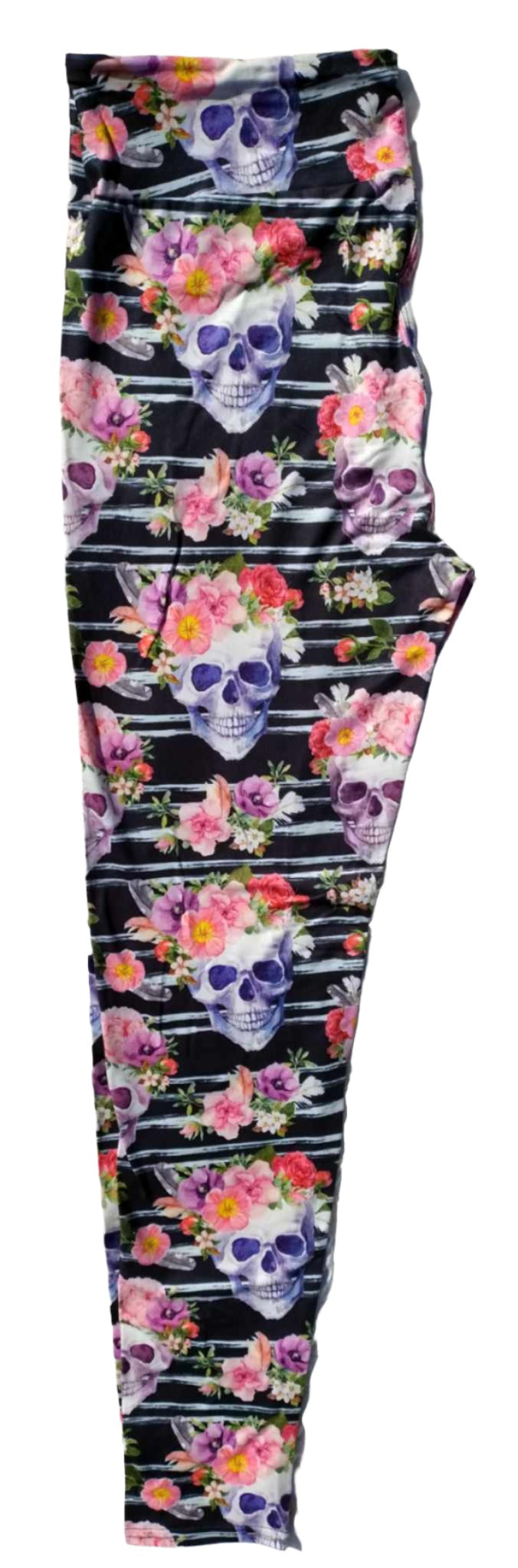Deluxe - Striped Floral Skull - Full Length Leggings