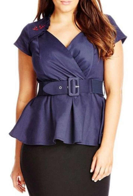 City Chic Large - Navy Peplum Top