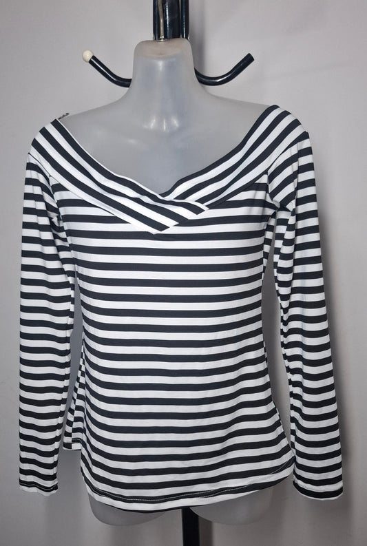 Size 10 - Black & White Striped Off Shoulder Sleeved Top