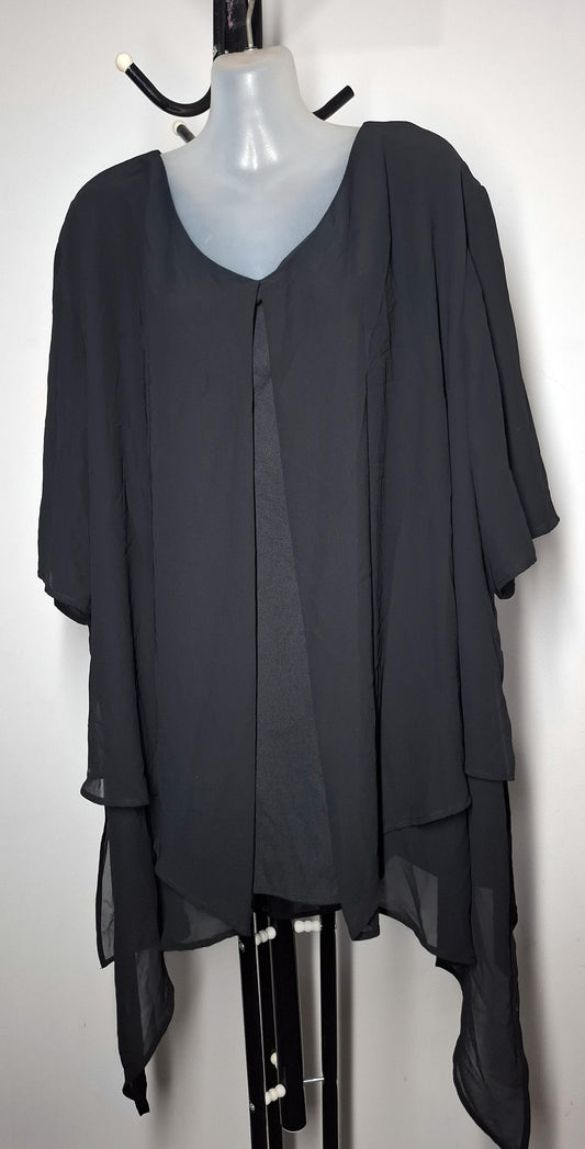 Size 26 - Black Chiffon Overlay Tunic Top With Sleeves