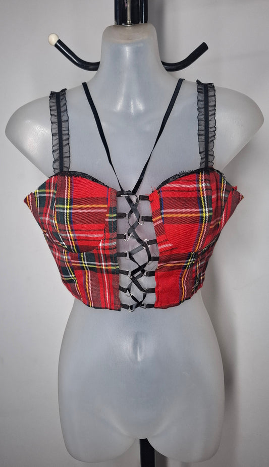 Size 8 - Red Tartan Lace Up Crop Top