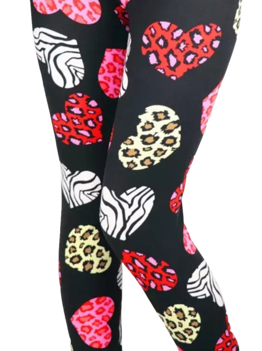 SoSoft - Regular Waist - Leopard Zebra Hearts - Full Length Leggings